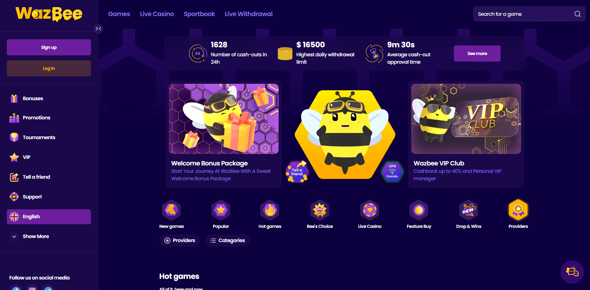 Wazbee Casino – קזינו אונליין עם 8,000+ משחקים לשחקנים ישראלים